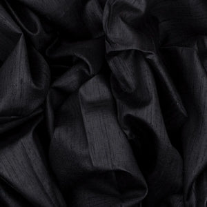 Black Handloom Plain Dupion Silk Saree With Printed Lord Krishna Motifs-Black