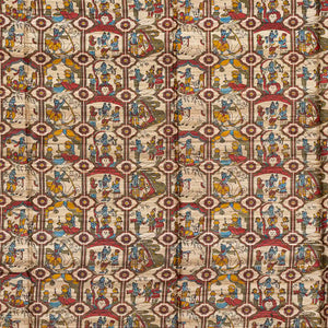 Red Handloom Plain Dupion Silk Saree With Printed Lord Krishna Leela Motifs-Red