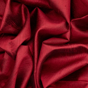 Red Handloom Plain Dupion Silk Saree With Printed Lord Krishna Motifs-Red