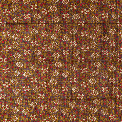 Red Handloom Plain Dupion Silk Saree With Printed Lord Krishna Motifs-Red