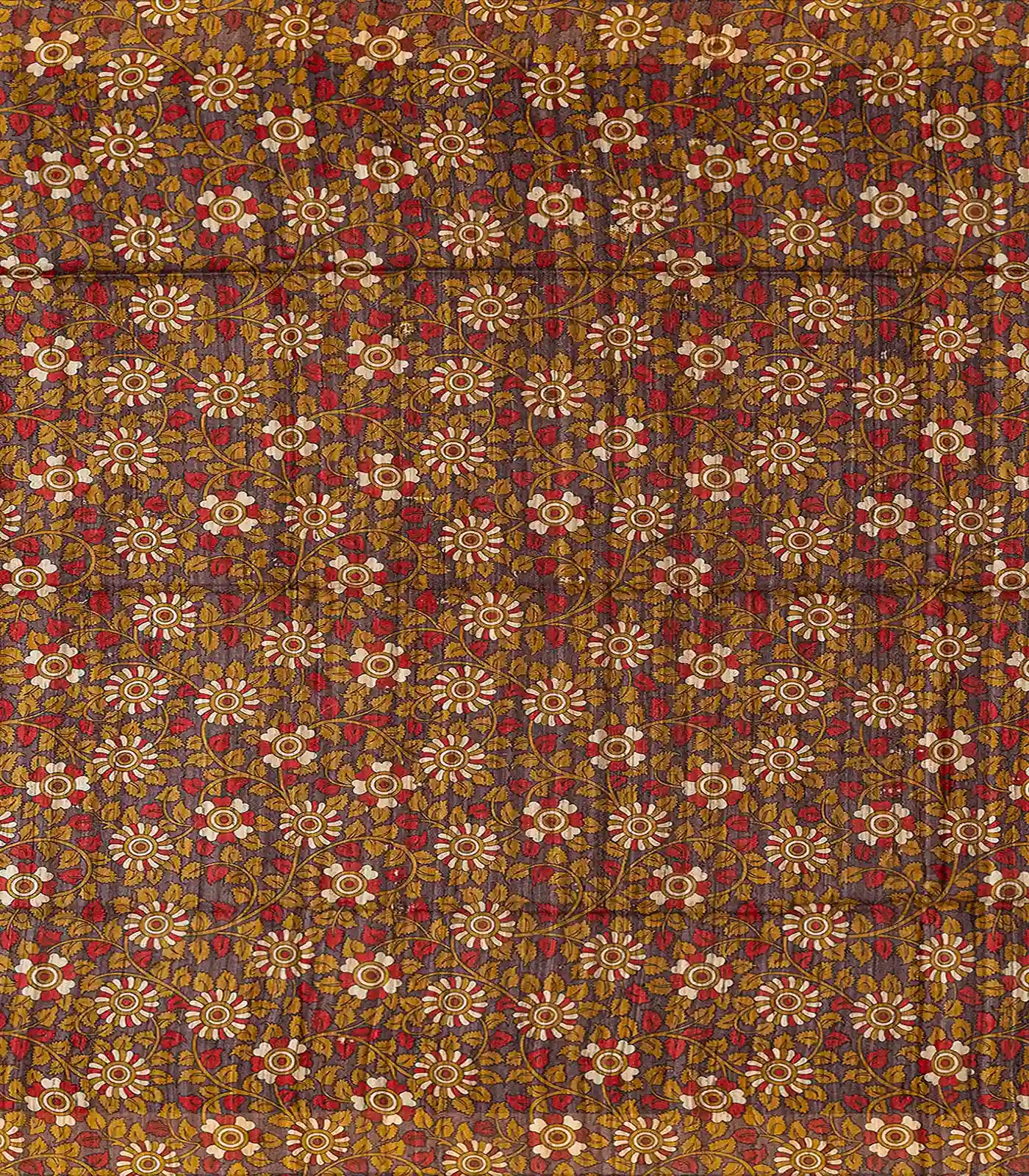 Red Handloom Plain Dupion Silk Saree With Printed Lord Krishna Motifs-Red