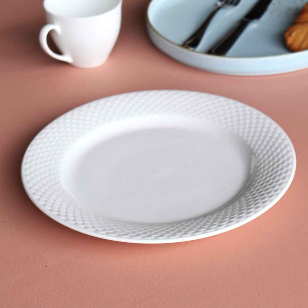 Ripple Ceramic Georgian Plain White Dinner Set | Set of 18 Pcs