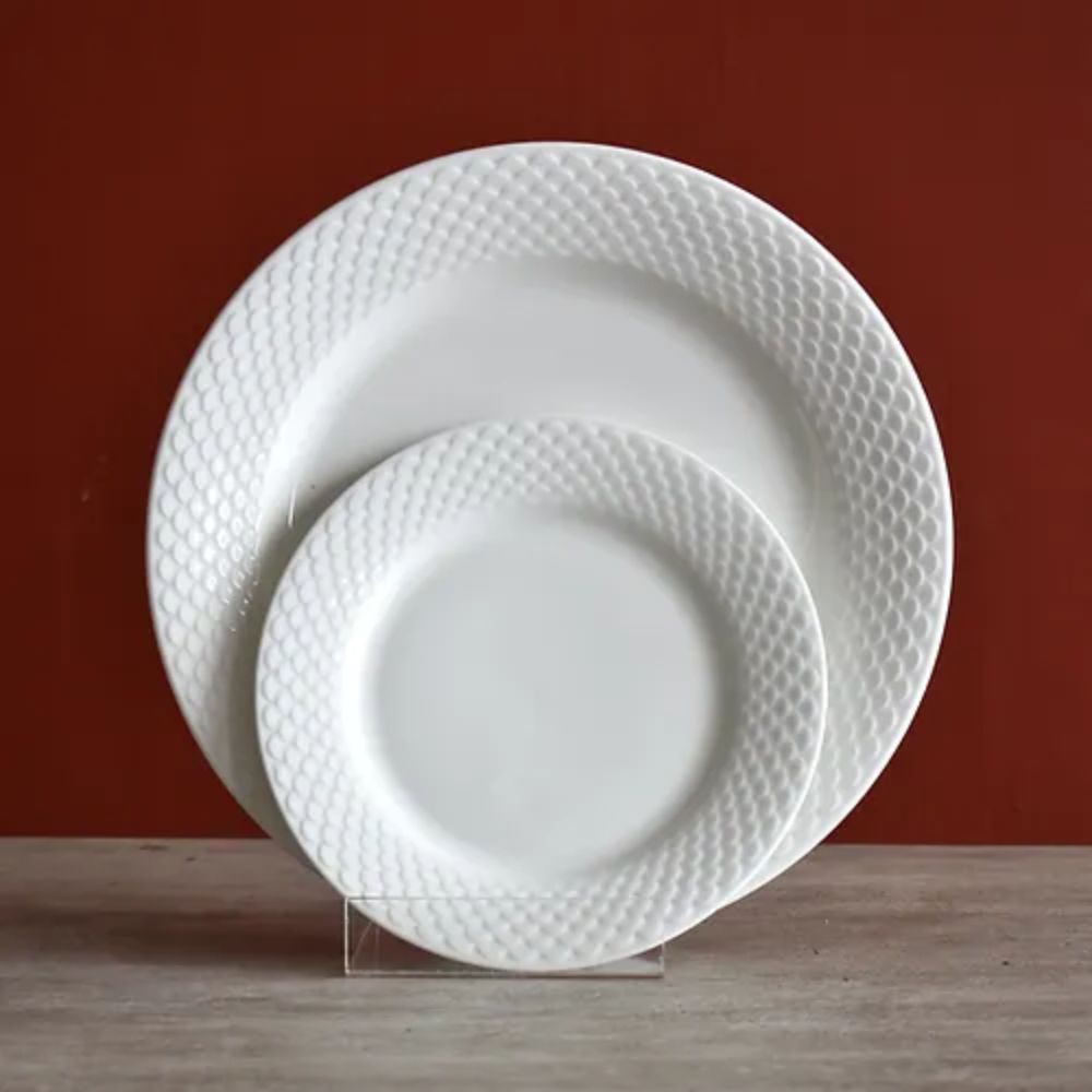 Ripple Ceramic Georgian Plain White Dinner Set | Set of 18 Pcs