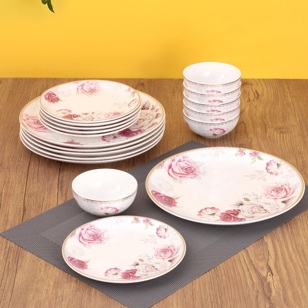 Urmi Rose Dinner Set  | Premium 22K Liquid Gold | Set of 18 Pcs