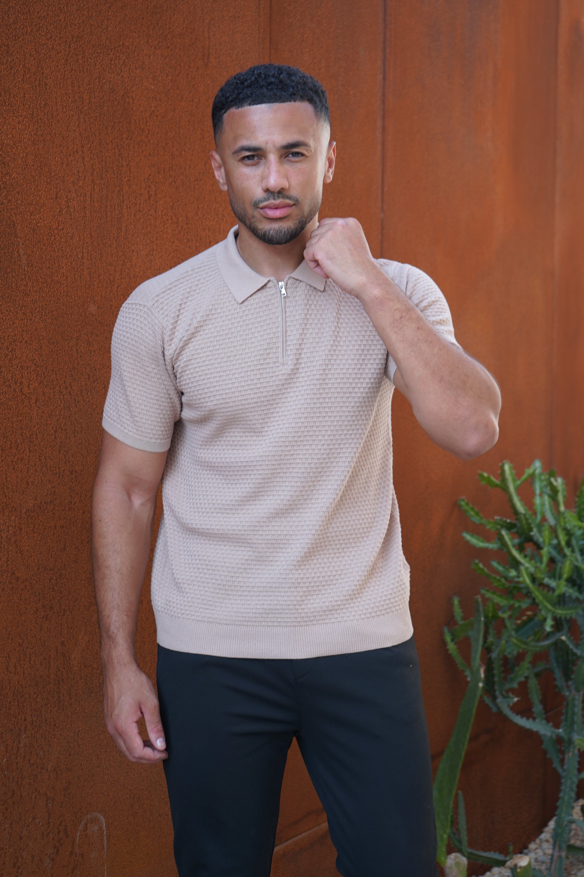 CAPO Micro Square Taupe Polo Shirt