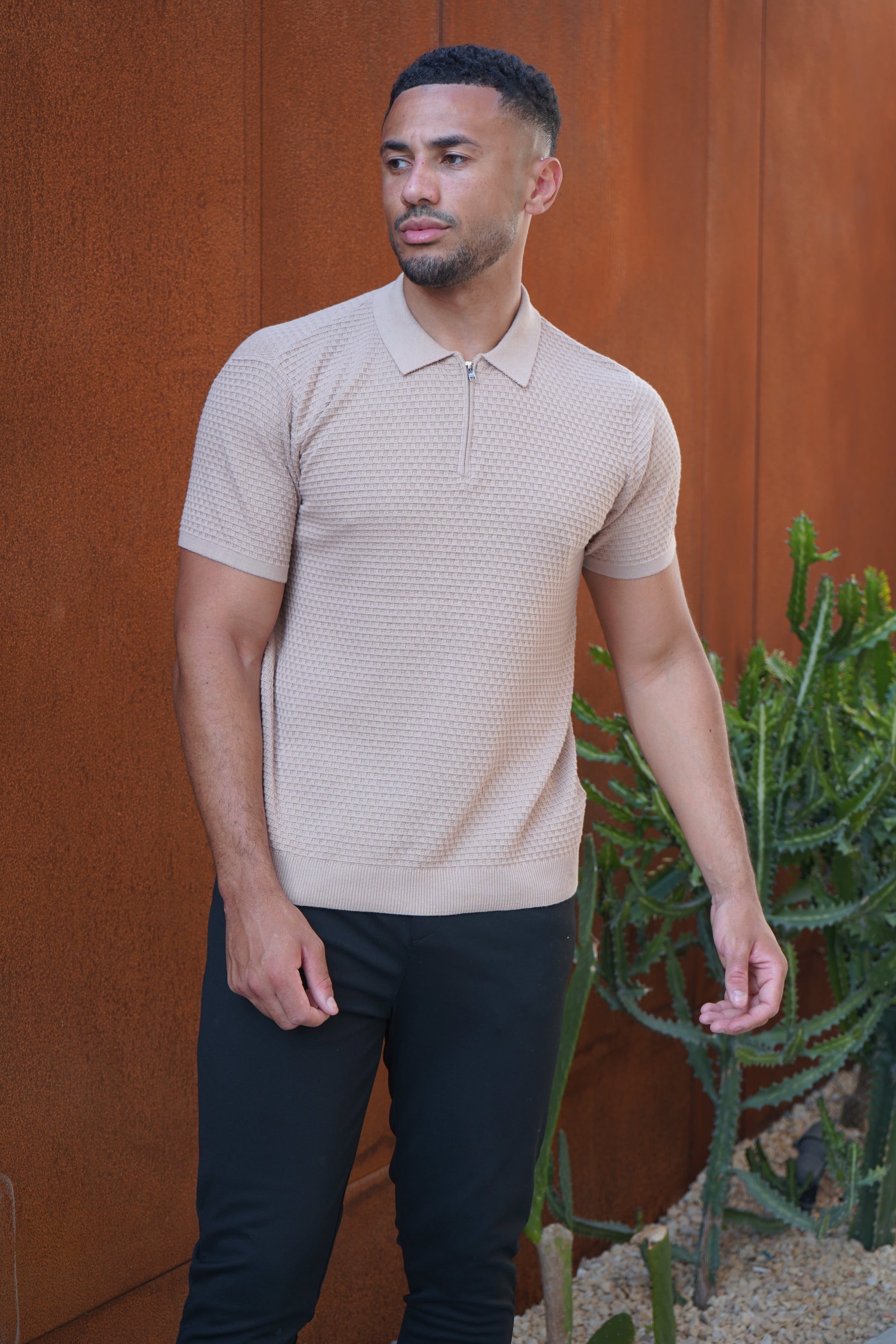 CAPO Micro Square Taupe Polo Shirt