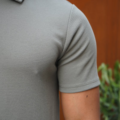 CAPO Textured Light Olive Polo Zip-Up Shirt