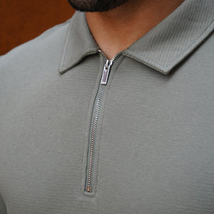CAPO Textured Light Olive Polo Zip-Up Shirt
