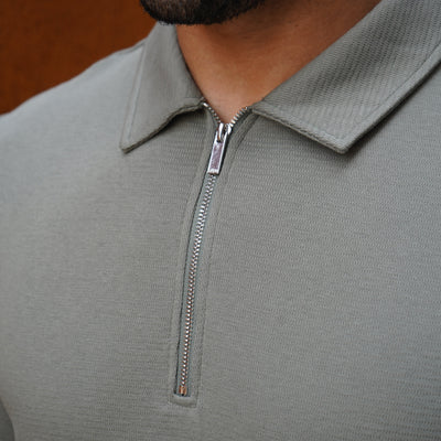 CAPO Textured Light Olive Polo Zip-Up Shirt