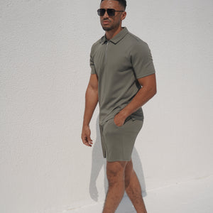 CAPO Textured Light Olive Polo Zip-Up Shirt
