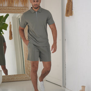 CAPO Textured Light Olive Polo Zip-Up Shirt