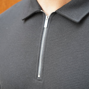 CAPO Textured Black Zip-Up Polo Shirt