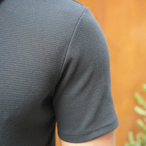 CAPO Textured Black Zip-Up Polo Shirt