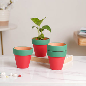 Green Rim Red Clay Pot Set Of 4