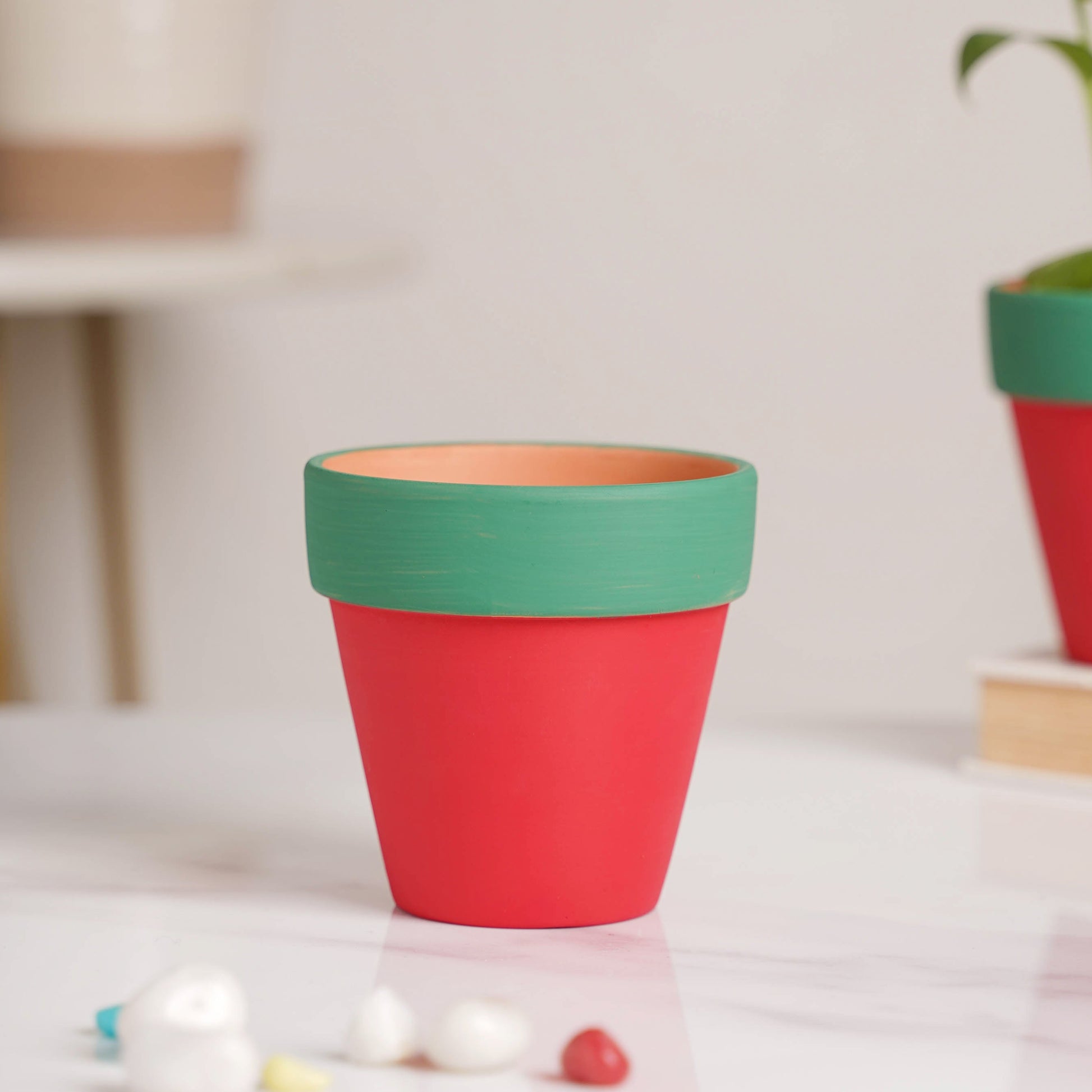 Green Rim Red Clay Pot Set Of 4