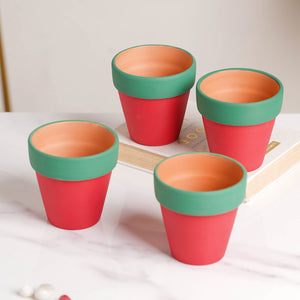 Green Rim Red Clay Pot Set Of 4