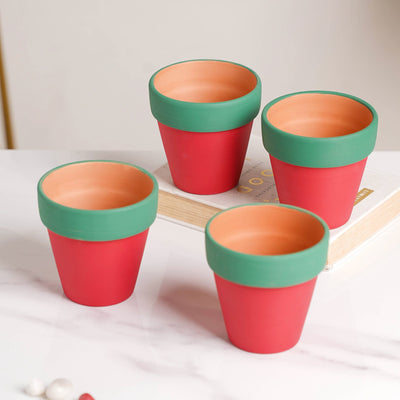 Green Rim Red Clay Pot Set Of 4