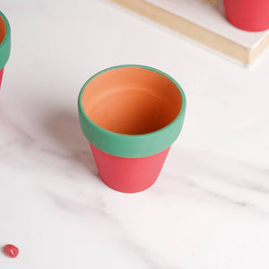 Green Rim Red Clay Pot Set Of 4