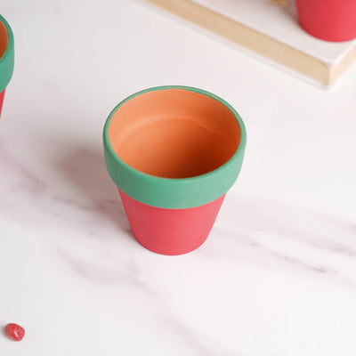 Green Rim Red Clay Pot Set Of 4