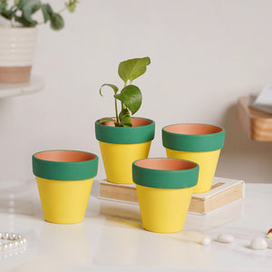 Green Rim Yellow Clay Pot Set Of 4