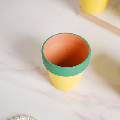 Green Rim Yellow Clay Pot Set Of 4