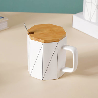 Textured Mug With Wooden Lid