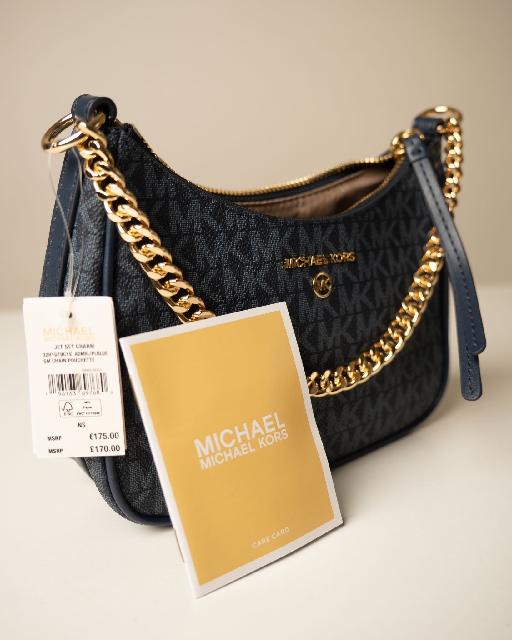 Michael Kors Heritage Blue Jet Set Charm Logo Medium Shoulder Bag