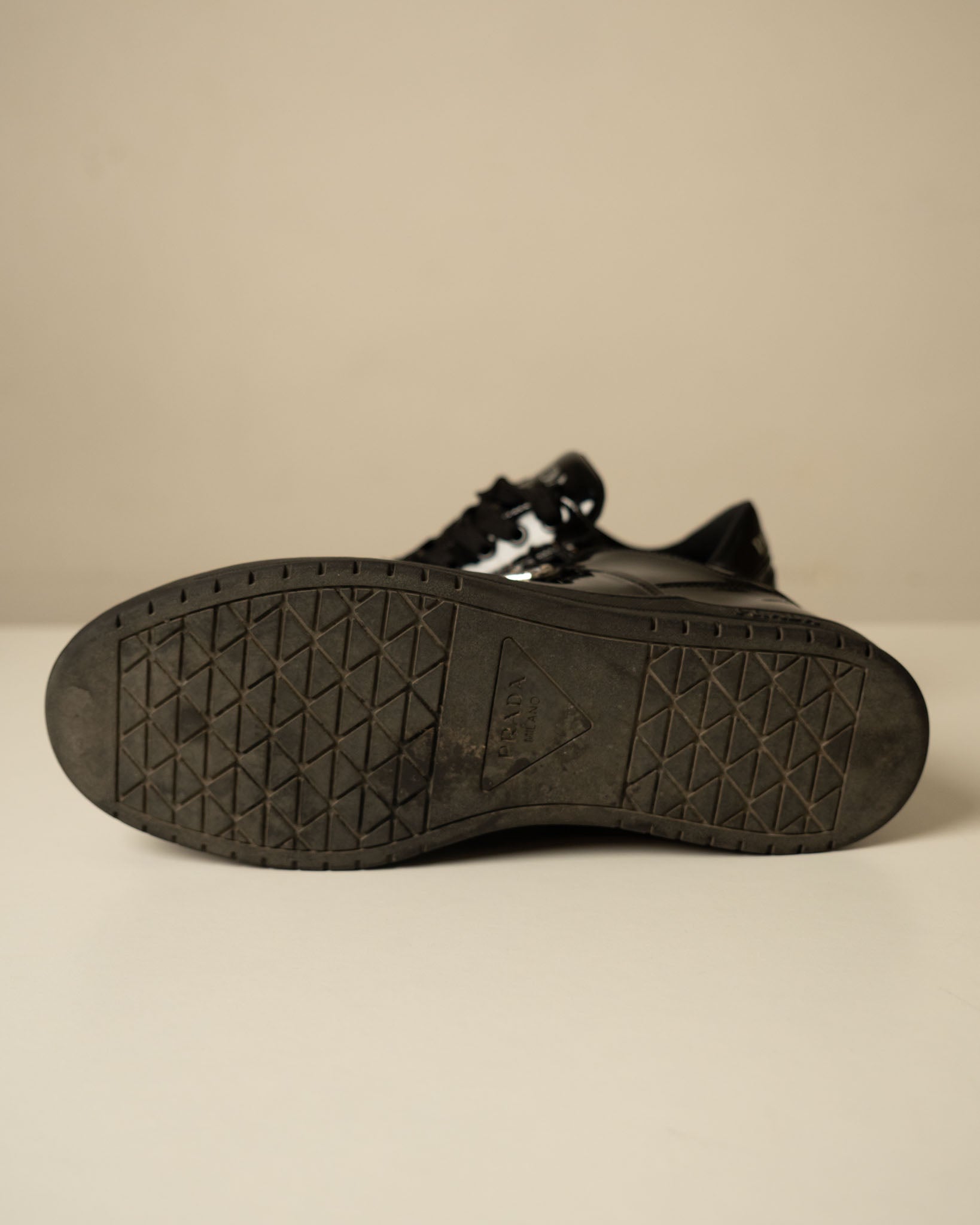 Prada Downtown Leather 'Black Patent' Sneakers