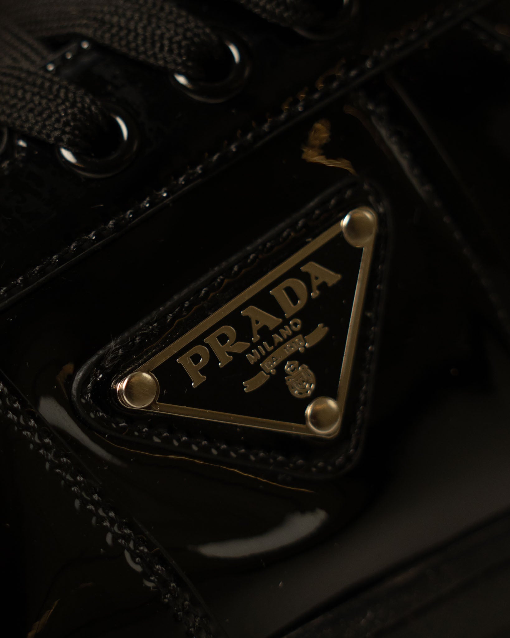 Prada Downtown Leather 'Black Patent' Sneakers