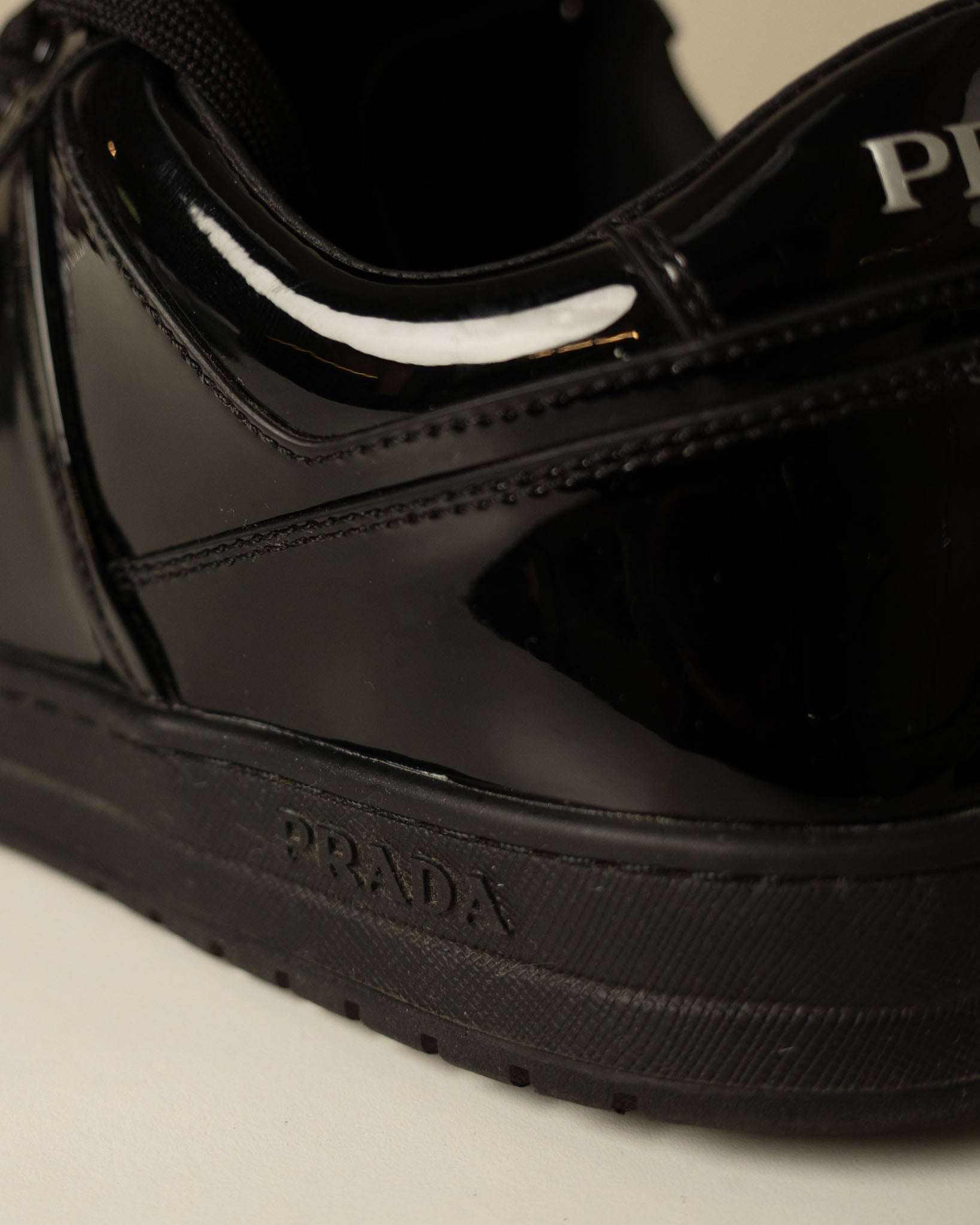 Prada Downtown Leather 'Black Patent' Sneakers