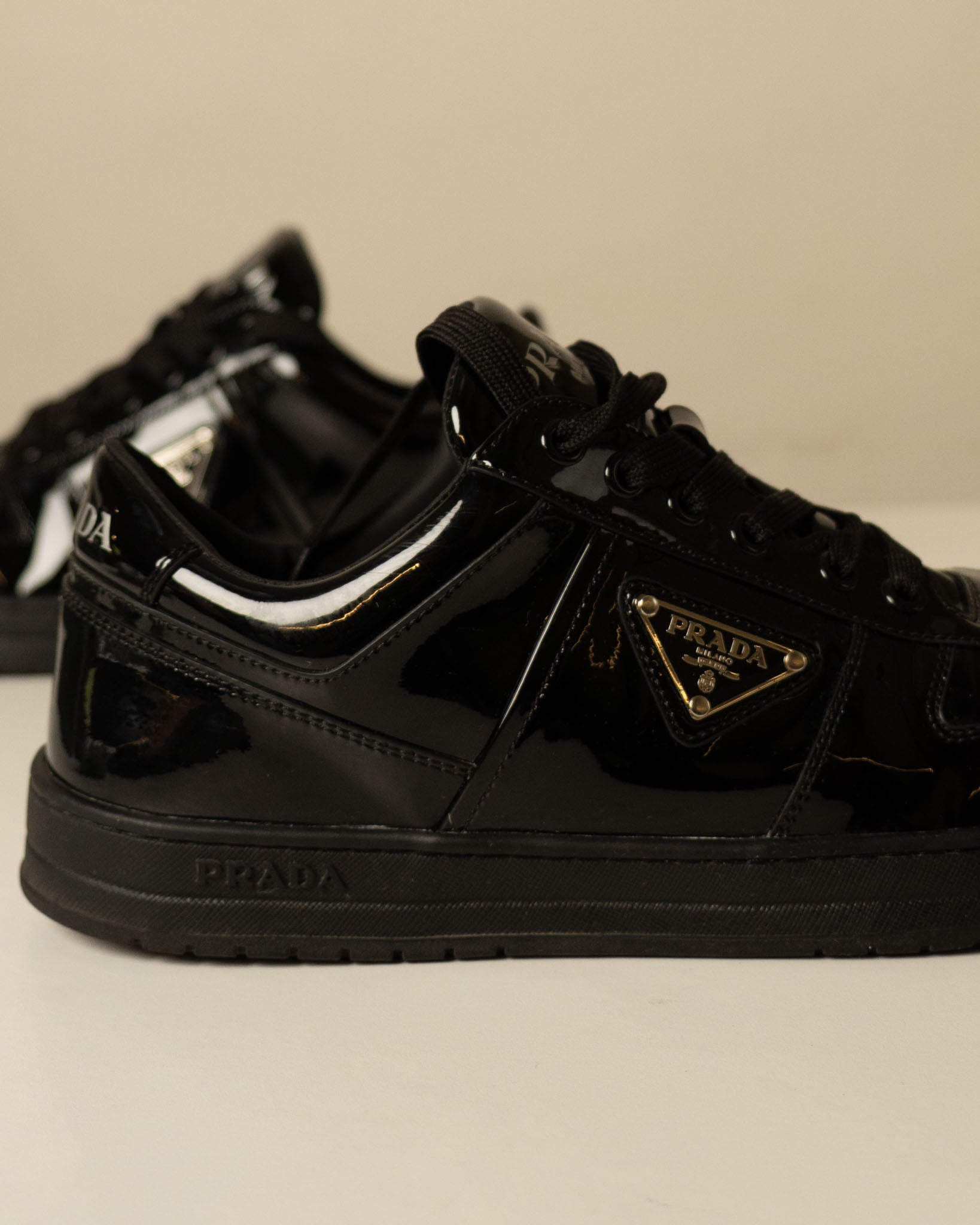 Prada Downtown Leather 'Black Patent' Sneakers