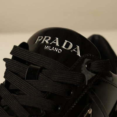 Prada Downtown Leather 'Black Patent' Sneakers