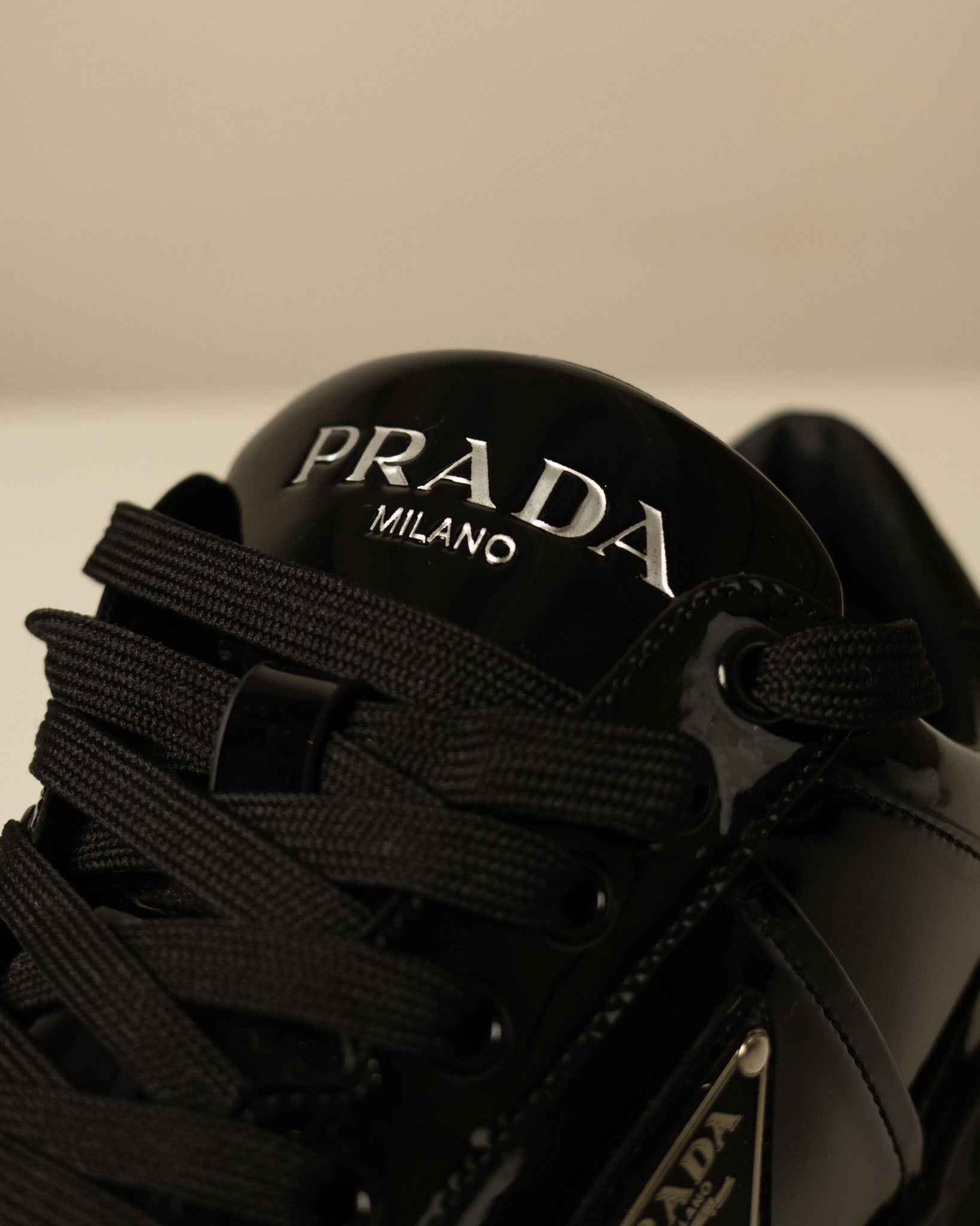 Prada Downtown Leather 'Black Patent' Sneakers
