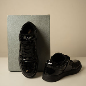 Prada Downtown Leather 'Black Patent' Sneakers
