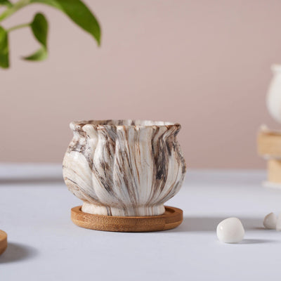 Cinzia Marble Patterned Planter With Coaster