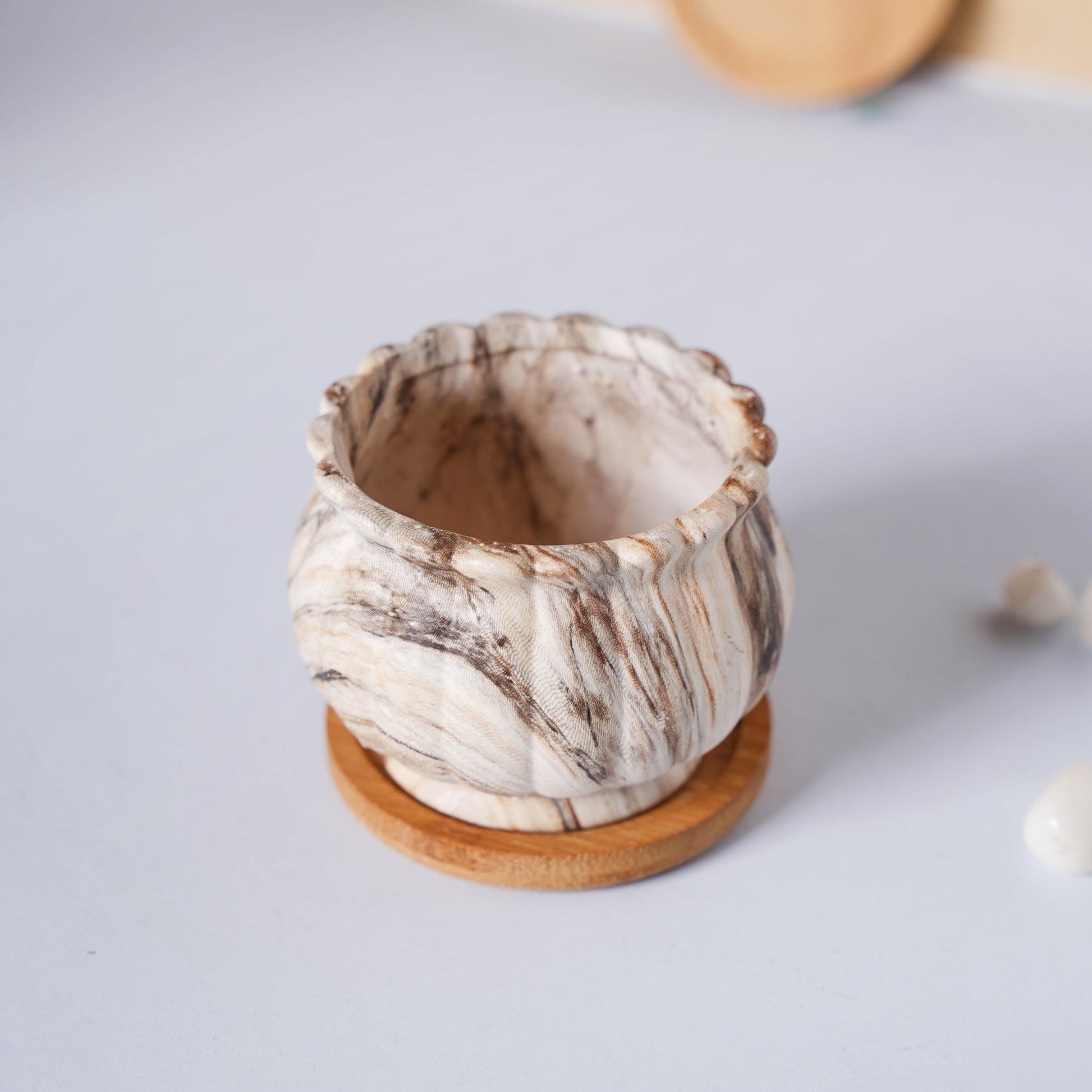 Cinzia Marble Patterned Planter With Coaster