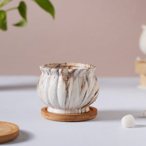 Cinzia Marble Patterned Planter With Coaster