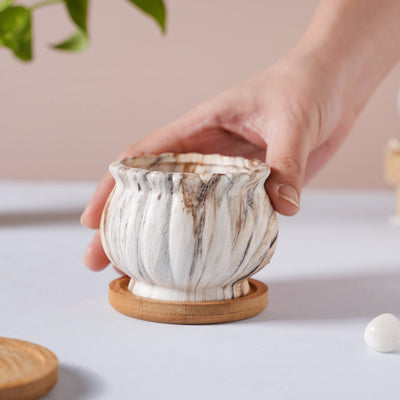 Cinzia Marble Patterned Planter With Coaster