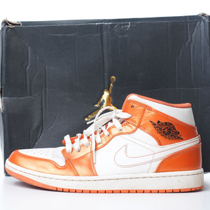 Nike Air Jordan 1 Mid SE Metallic Electro Orange And White Sneakers