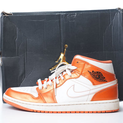 Nike Air Jordan 1 Mid SE Metallic Electro Orange And White Sneakers