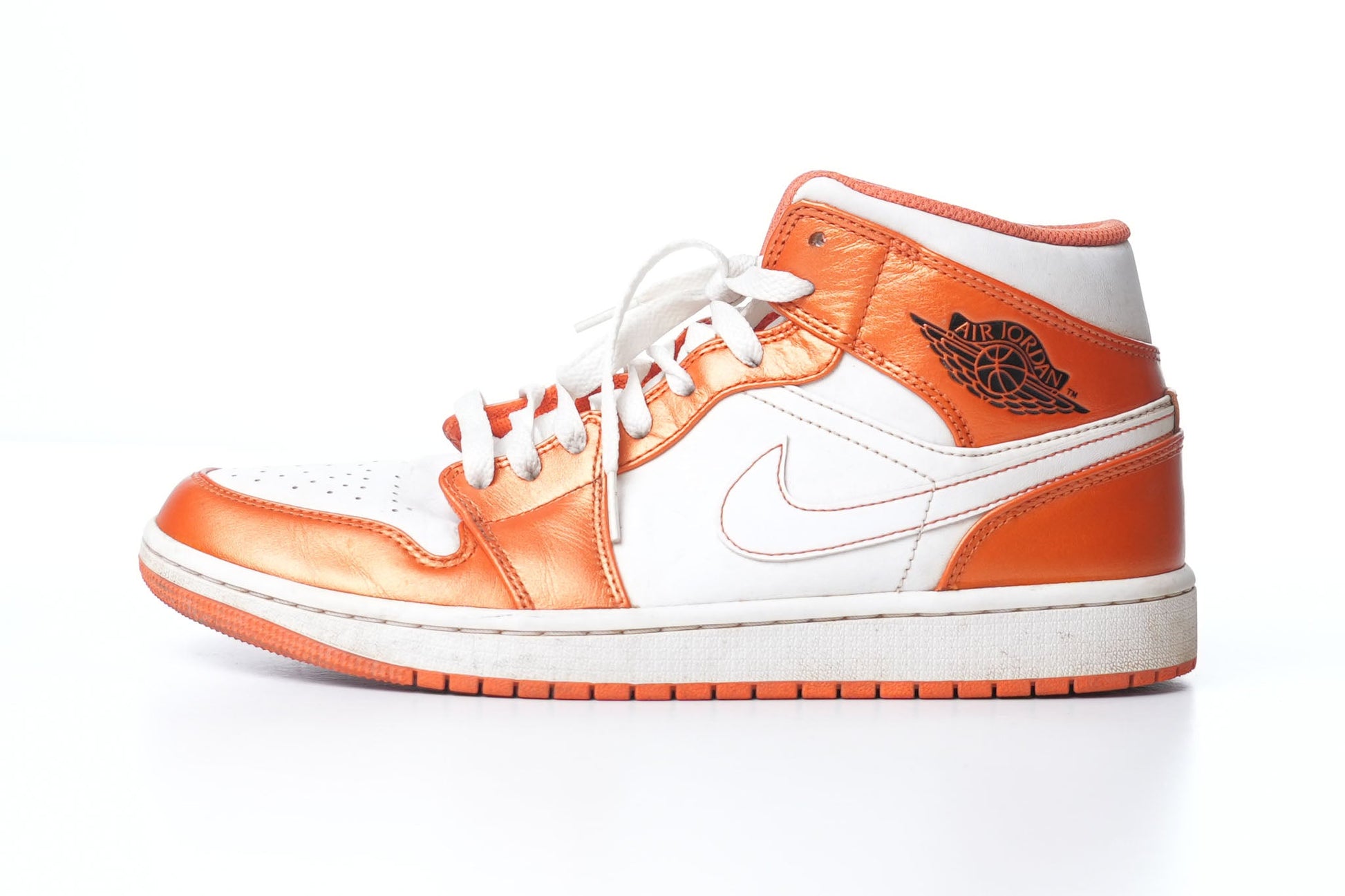 Nike Air Jordan 1 Mid SE Metallic Electro Orange And White Sneakers