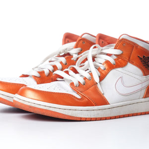 Nike Air Jordan 1 Mid SE Metallic Electro Orange And White Sneakers