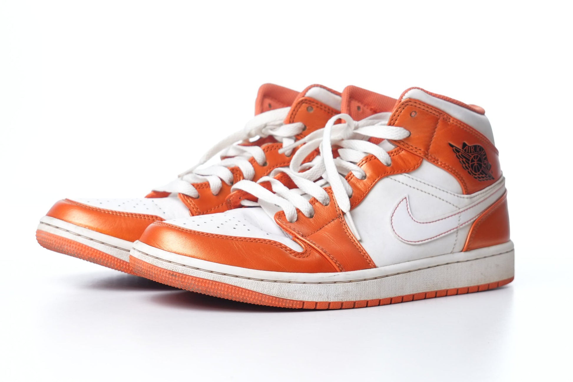 Nike Air Jordan 1 Mid SE Metallic Electro Orange And White Sneakers