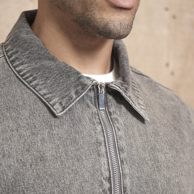 CAPO Washed Black Zip-Up Denim Jacket