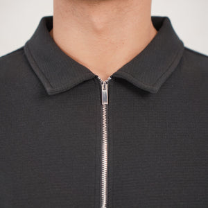 CAPO Textured Black Zip-Up Polo Shirt