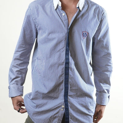 The Emperor Blue White Striped Formal Shirt