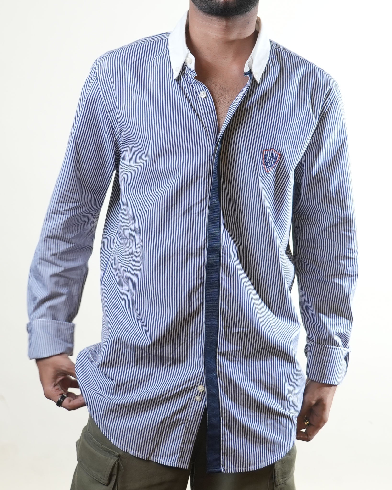 The Emperor Blue White Striped Formal Shirt