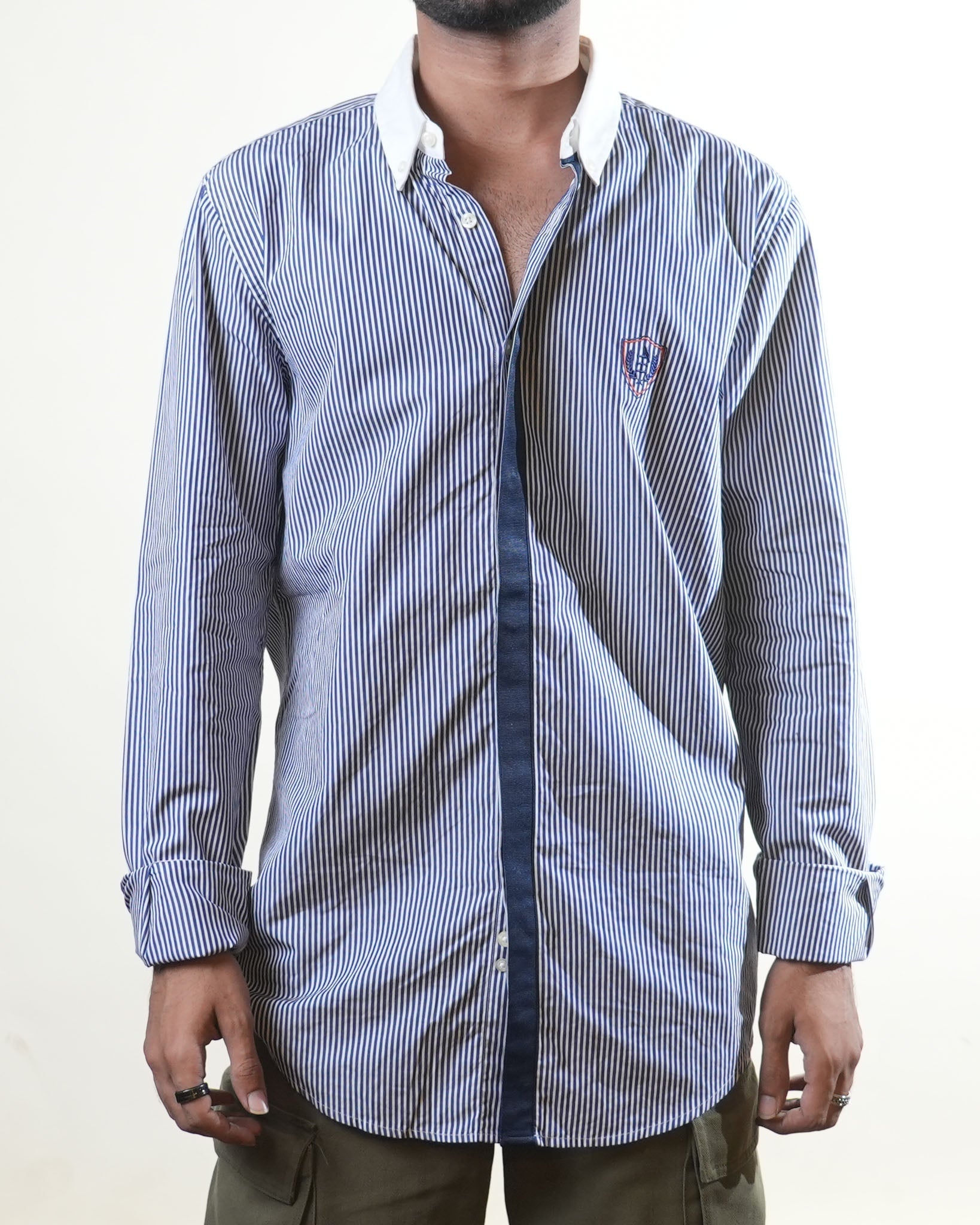 The Emperor Blue White Striped Formal Shirt