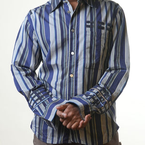 Versace Blue & Grey Striped Shirt