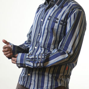 Versace Blue & Grey Striped Shirt